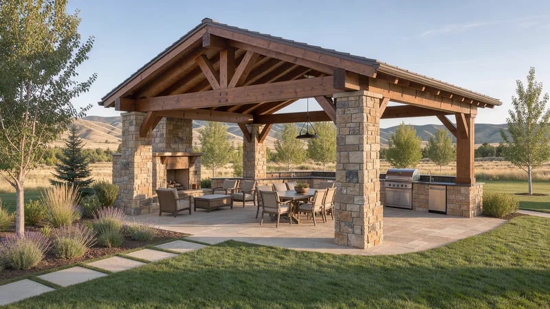 Pavilion construction with outdoor kitchen integration in Eagle, ID