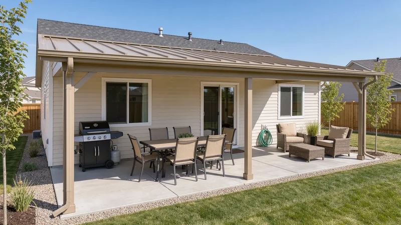 Attached aluminum patio cover on a home in Nampa, ID